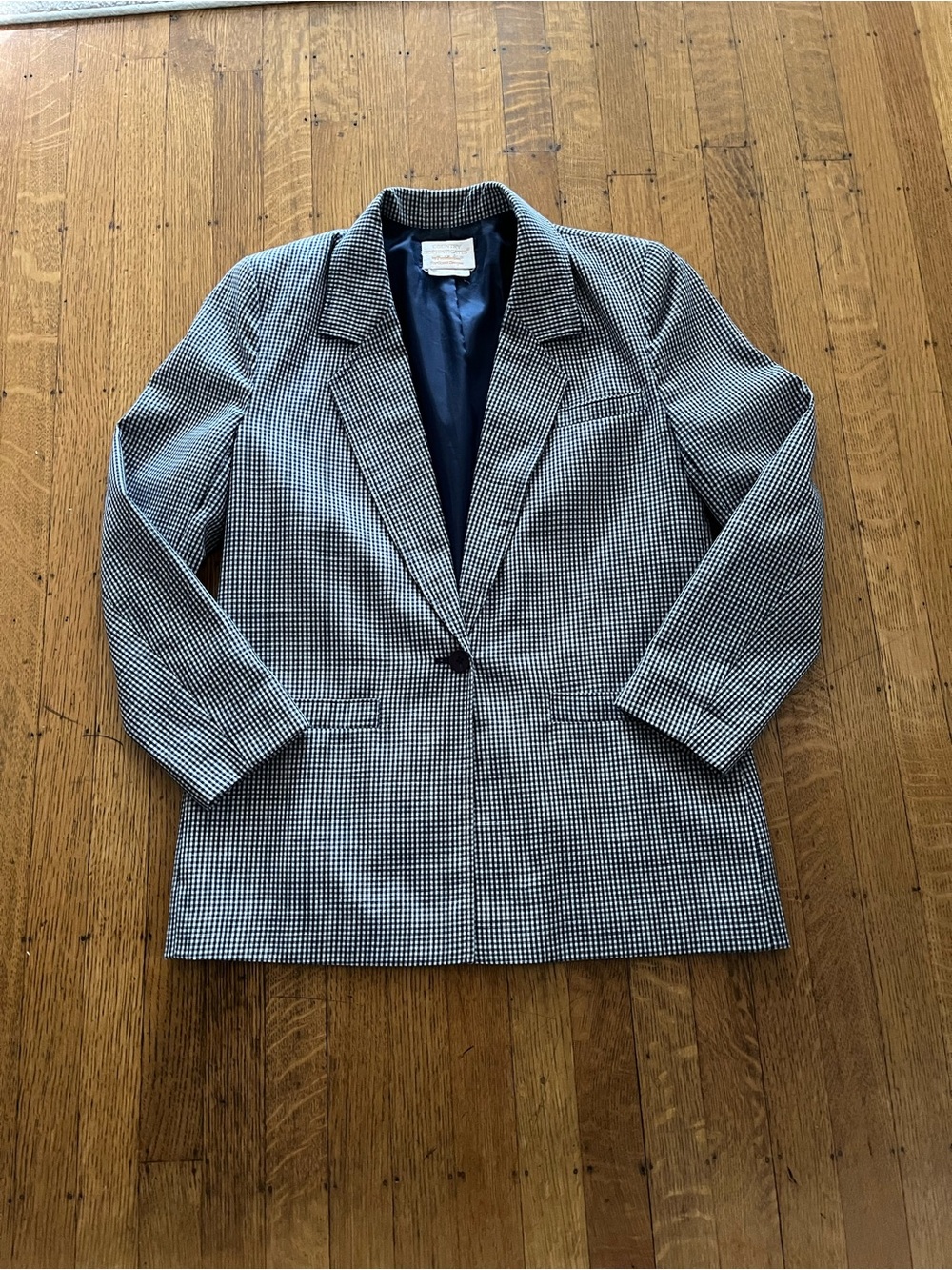 Pendleton Gingham Navy and White Vintage Single-Button Blazer Silk Blend